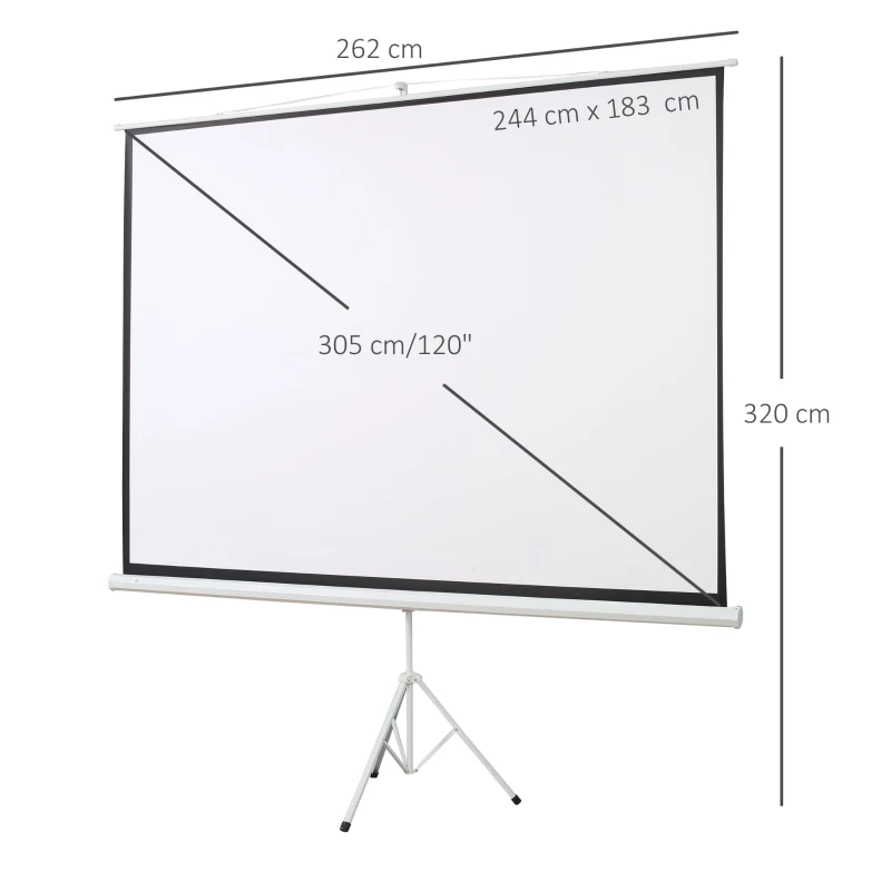 HOMCOM Pantalla para Proyector Plegable Manual 120” Pulgadas Pantalla de Proyección Formato 4:3 con Altura Ajustable Cine en Casa Presentaciones Películas 244x183 cm Blanco