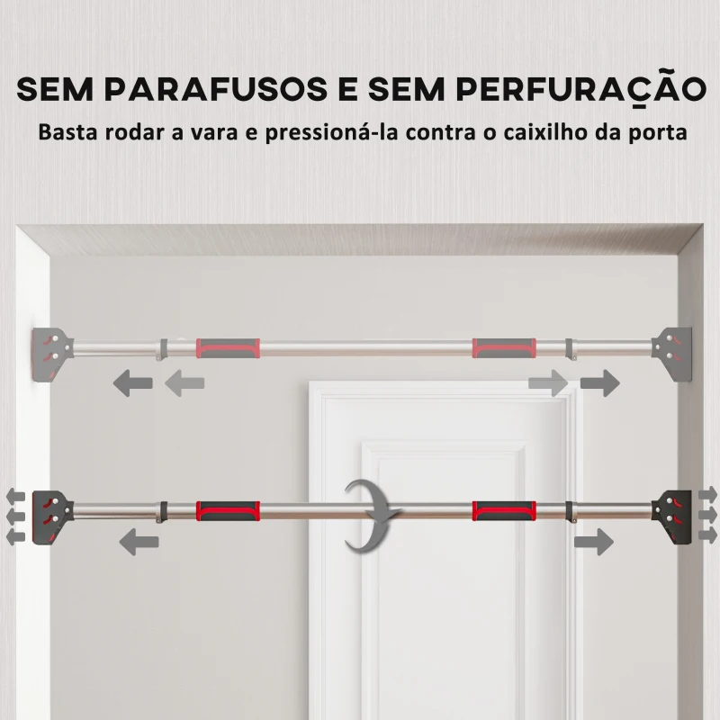 SPORTNOW Barra de Elevação para Porta Ajustável de 95 cm a 123 cm Carga 200 kg para Exercícios e Treino Vermelho e Preto