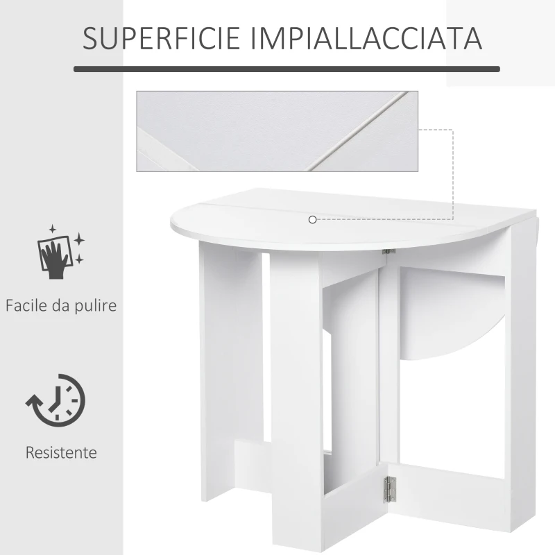 HOMCOM Tavolo Pieghevole da Pranzo a 2 Ribalte, Tavolo da Pranzo Allungabile in Legno Salvaspazio per Cucina e Soggiorno, 104x76x73.7 cm, Bianco