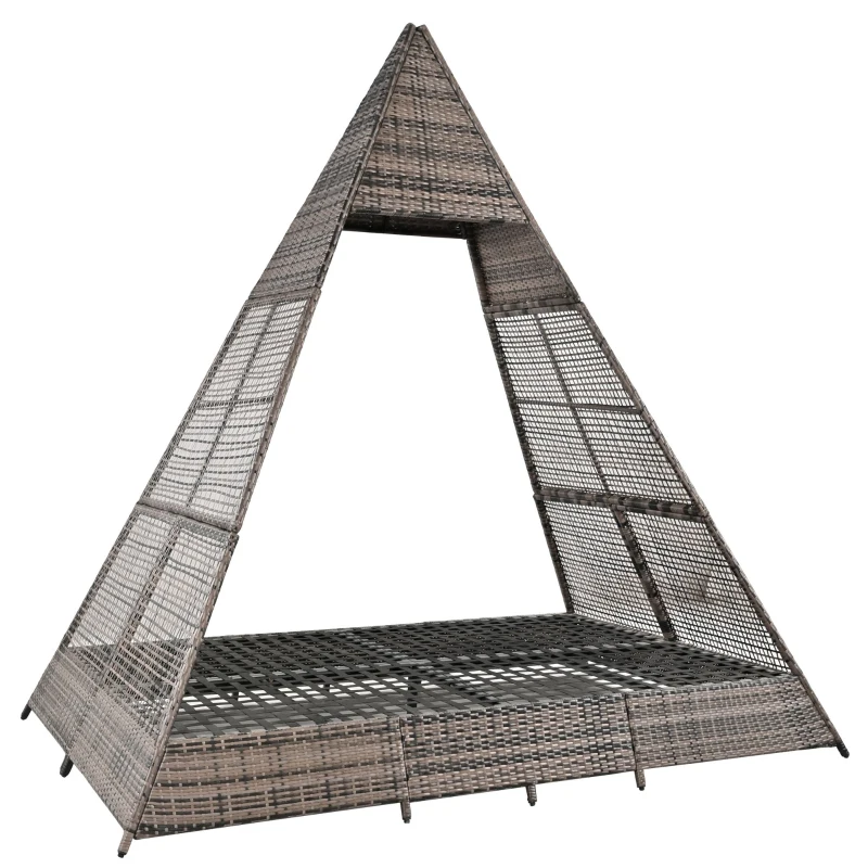 Ensemble de Salon de Jardin en Rotin avec Tente, Convient pour 2-4 Personnes, Inclut des Coussins de Siège Lavables avec Fermeture Éclair, Beige