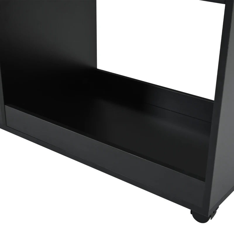 Chariot de Rangement Cuisine Multifonctionnel avec Étagères Ouvertes, Porte-Serviettes en Bois et 4 Roues Silencieuses, avec Frein, Noir