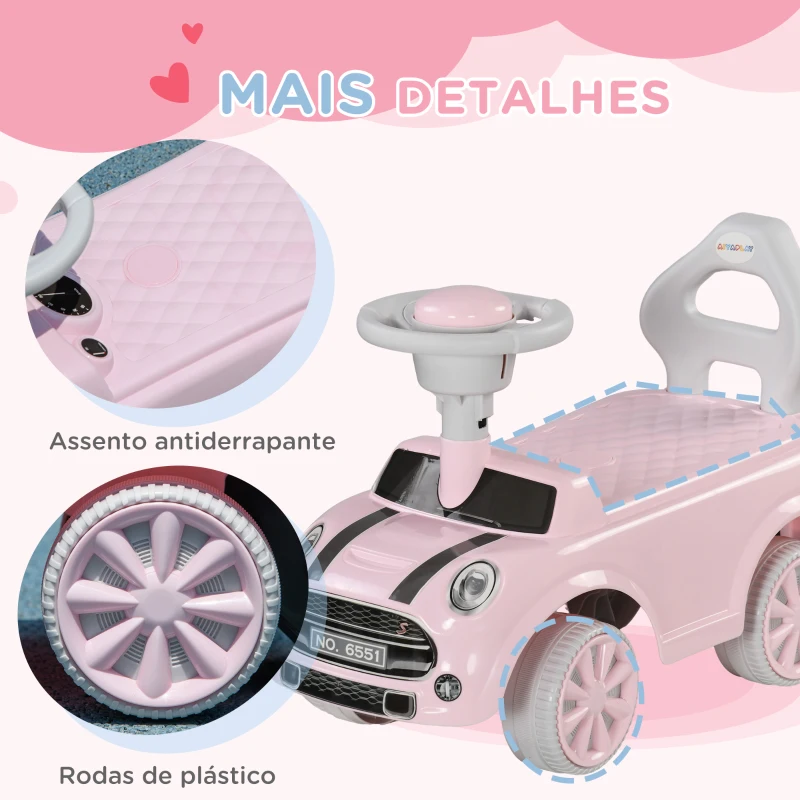 AIYAPLAY Carro Andador para Bebés de 18-36 Meses Carro Andador com Volante Buzina e Sistema Anti-Tombo  53x25x35 cm Rosa
