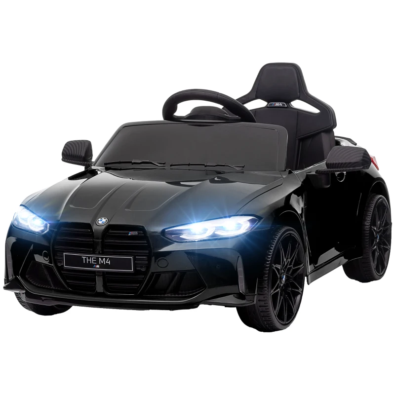 AIYAPLAY Carro Elétrico para Crianças BMW M4 12V com Controlo Remoto Faróis Buzina Música e Velocidade 3-5 km/h 108x69,5x51 cm Preto