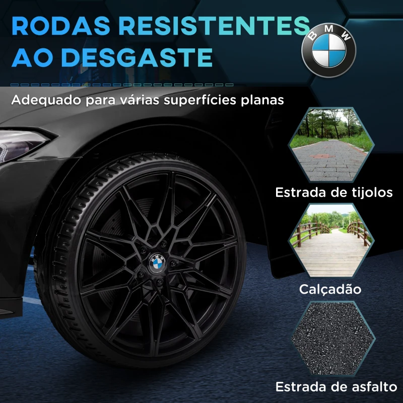 AIYAPLAY Carro Elétrico para Crianças BMW M4 12V com Controlo Remoto Faróis Buzina Música e Velocidade 3-5 km/h 108x69,5x51 cm Preto