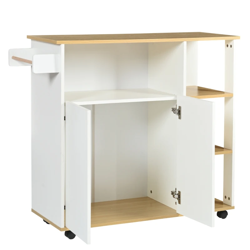Chariot de Rangement Multifonction pour Cuisine et Salle à Manger, avec Étagères pour Micro-ondes et Rangement, avec Freins, Blanc