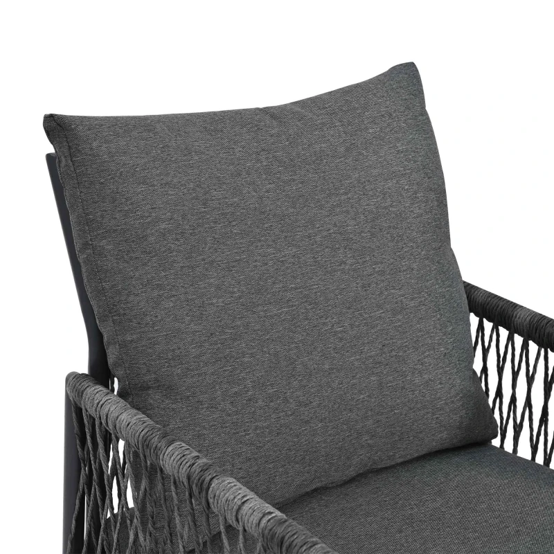 Set Tavolo e Sedie da Giardino in PE-Rattan e Ferro Zincato, 5 Pezzi: 4 Sedie con Cuscini Inclusi e 1 Tavolo , Tavolo con Piano in WPC, Grigio