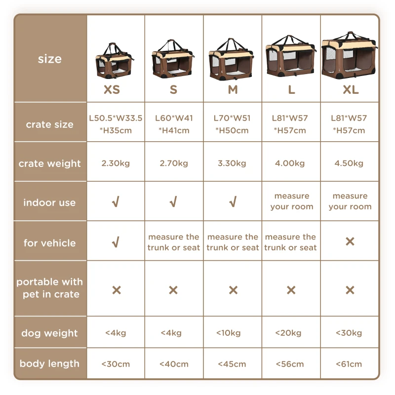 PawHut Hondentas Hondenreistas, 3 ingangen, opvouwbaar, 70 x 51 x 50 cm, Bruin + Beige