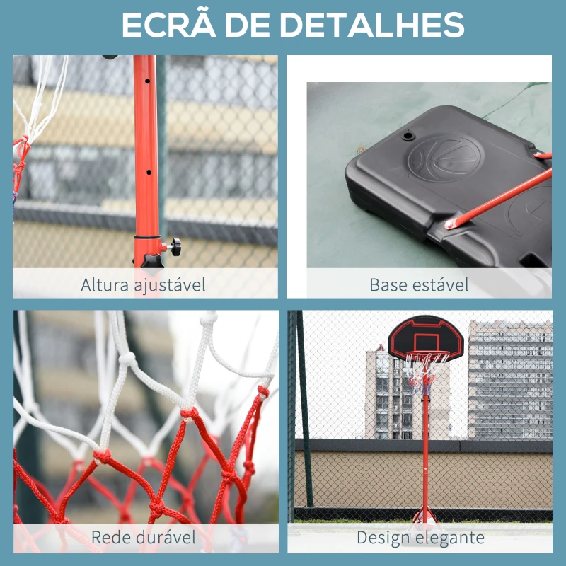 HOMCOM Tabela de Basquetebol com Altura Ajustável 194-249 cm Rodas e Base Recarregável para Adolescentes e Adultos Vermelho e Preto