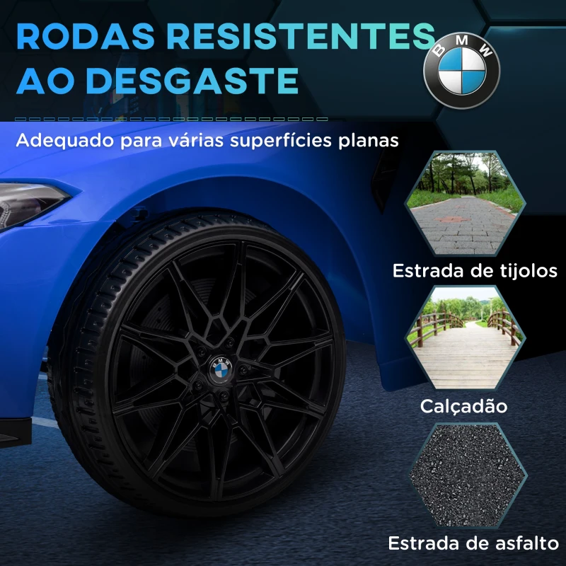 AIYAPLAY Carro Elétrico para Crianças BMW M4 12V com Controlo Remoto Faróis Buzina Música e Velocidade 3-5 km/h 108x69,5x51 cm Azul