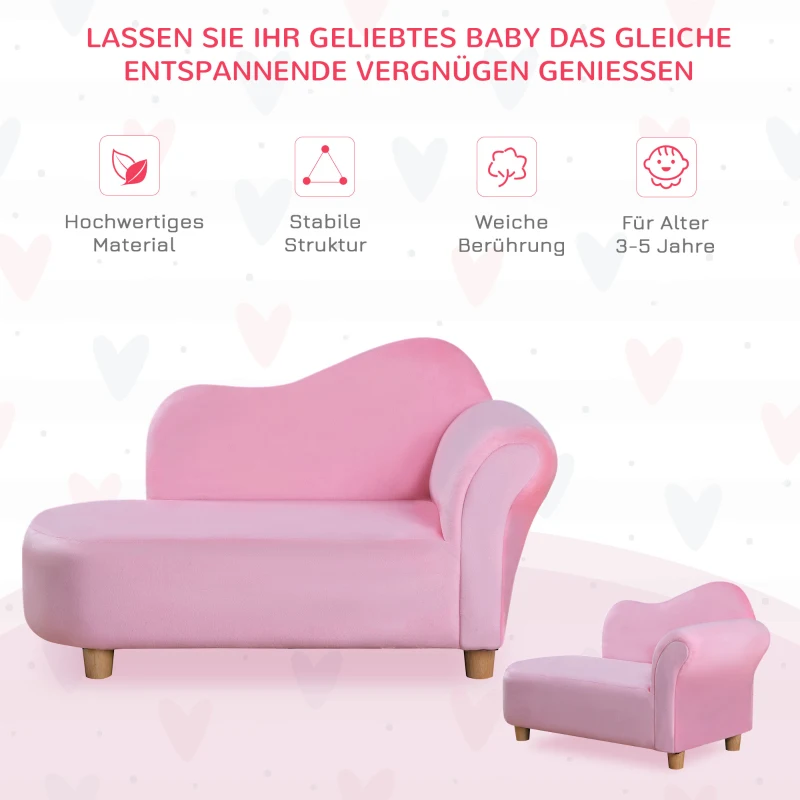 HOMCOM kinderbank mini kinderfauteuil babyfauteuil sofa chaise longue roze L80 x B40 x H49 cm