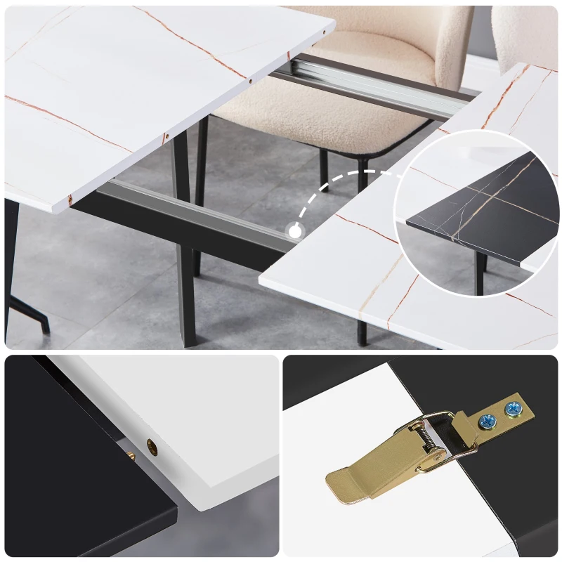 Tavolo Consolle Allungabile da Pranzo in Marmo con Struttura in Acciaio, Ideale per Cene Familiari e Intrattenimento, 110/140x75x76 cm, Nero Bianco
