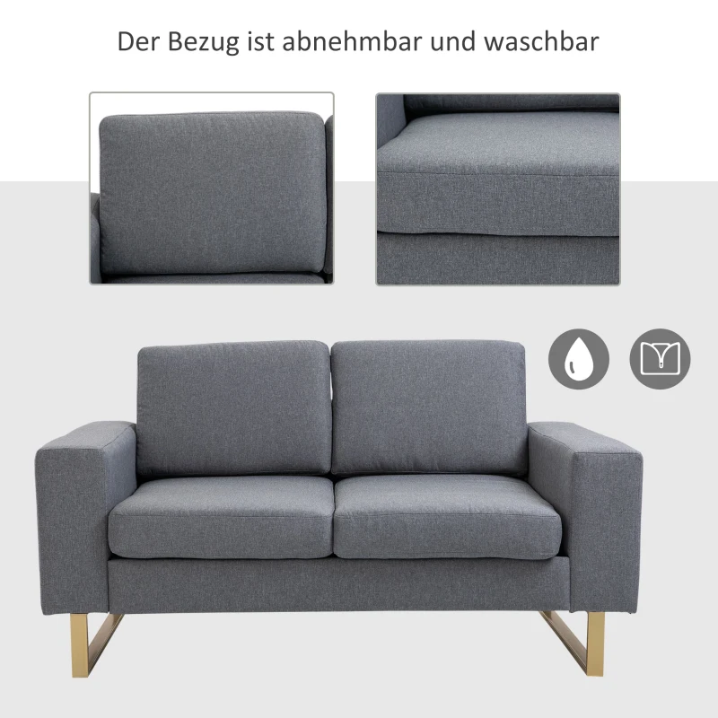 HOMCOM 2-zitsbank stoffen bank hoekbank gestoffeerde bank zitmeubelen kussens armsteun hout metaal lichtgrijs 160 x 82 x 78 cm