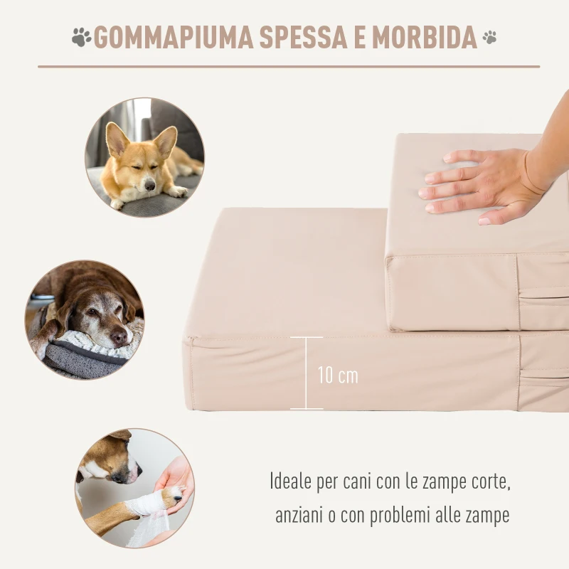PawHut Scaletta per Cani Materassino 2 in 1 in PU e Gommapiuma 45x39x20cm Beige