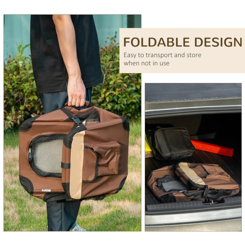 PawHut Hondentas Hondenreistas, 3 ingangen, opvouwbaar, 70 x 51 x 50 cm, Bruin + Beige