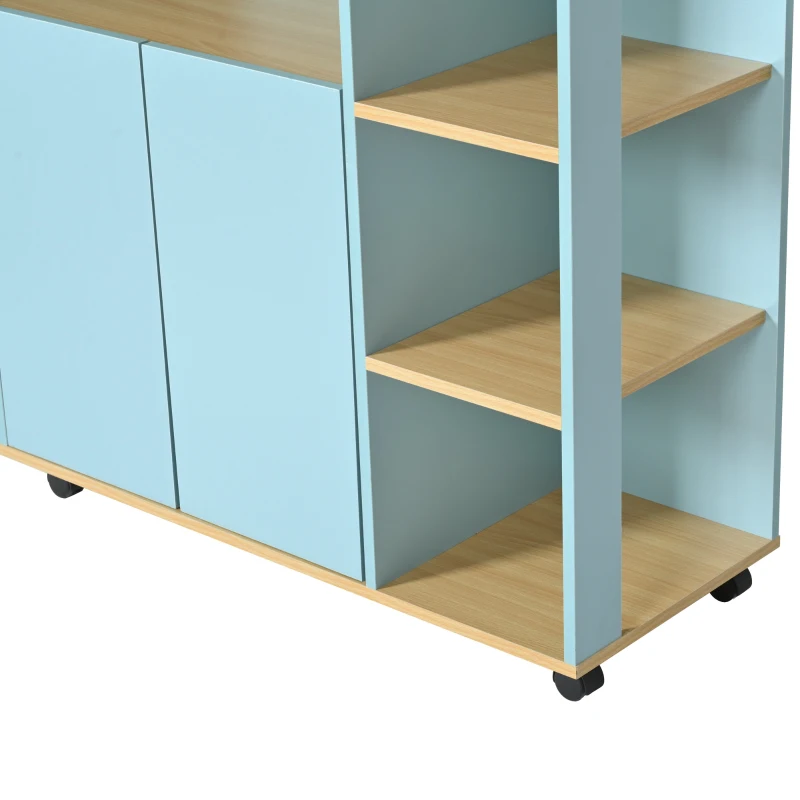 Carrello da cucina moderno e minimalista con mobile da cucina per microonde e ruote piroettanti a 360°, 105x38x89,5 cm, Blu