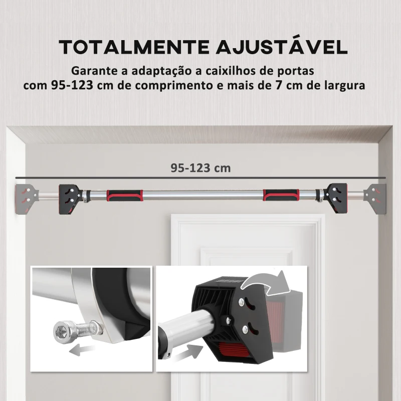 SPORTNOW Barra de Elevação para Porta Ajustável de 95 cm a 123 cm Carga 200 kg para Exercícios e Treino Vermelho e Preto