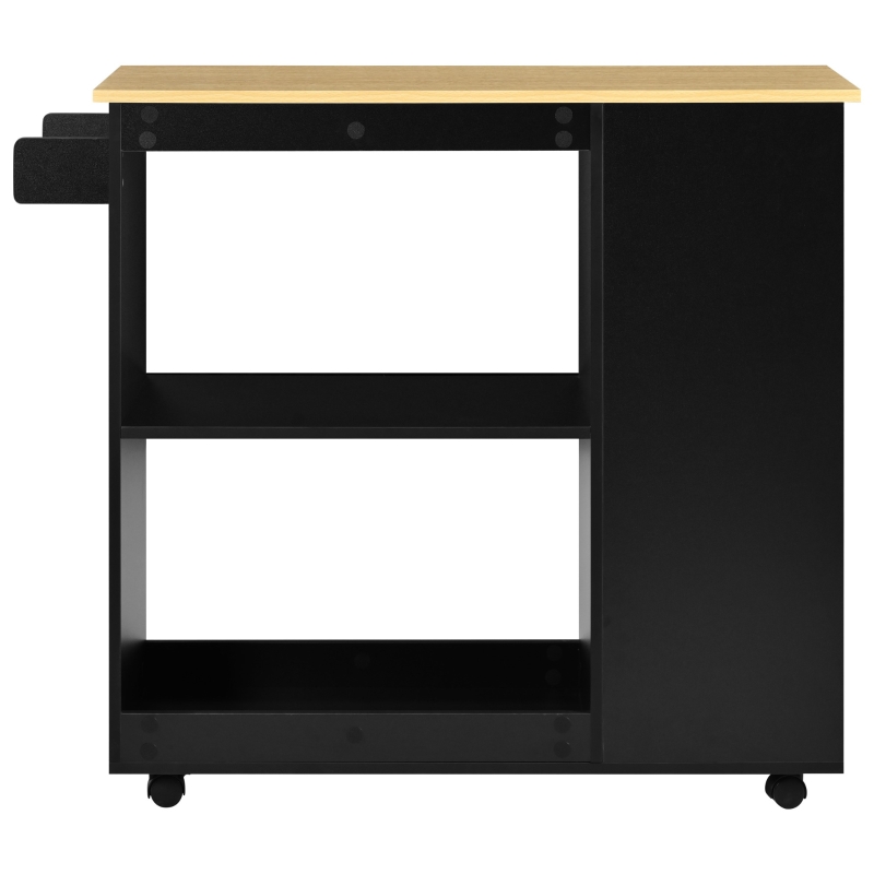 Chariot de Rangement Cuisine Multifonctionnel avec Étagères Ouvertes, Porte-Serviettes en Bois et 4 Roues Silencieuses, avec Frein, Noir