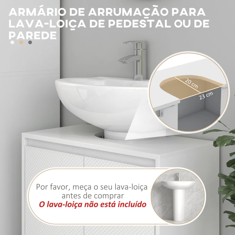 HOMCOM Móvel para Lavatório Pousar Moderno com Prateleira Anti-Tombo Carga 40 kg 60x30x60 cm Branco