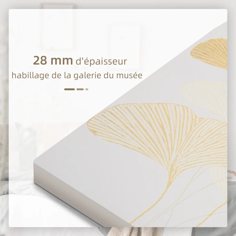 HOMCOM Tableau sur toile feuilles ginkgo doré - décoration murale - dim. 100L x 80l cm