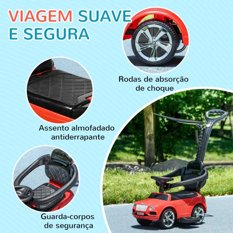 AIYAPLAY Carro Andador 3 em 1 com Licença Bentley Bentayga Carro Andador para Bebés com Guiador e Capô Desmontáveis Vermelho