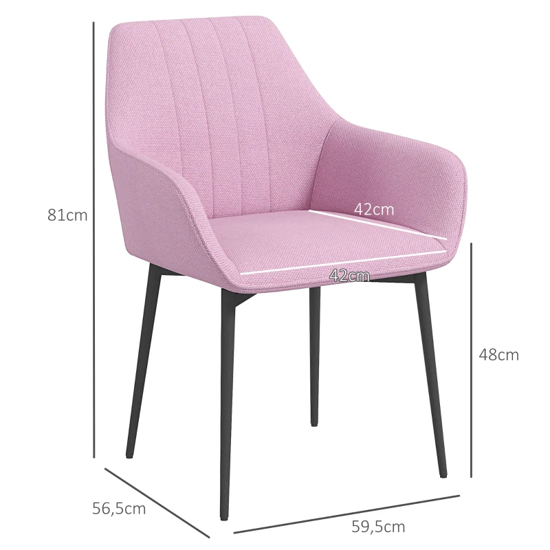 HOMCOM Conjunto de 2 Cadeiras de Sala de Jantar Estofadas em Linho com Encosto e Pés de Metal 59,5x56,5x81 cm Rosa