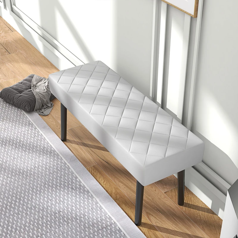 HOMCOM Bancă pentru Pat din Piele Ecologică, Bancă Capitonată cu Picioare din Oțel, 100x35x45 cm, Gri