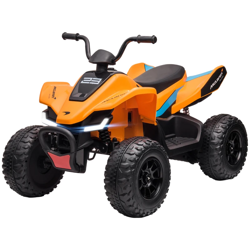 HOMCOM ATV Electric de 12V pentru Copii cu Pornire Lentă, Faruri, MP3 și Roți cu Suspensie, 107x71x73,5 cm, Portocaliu(m-10)