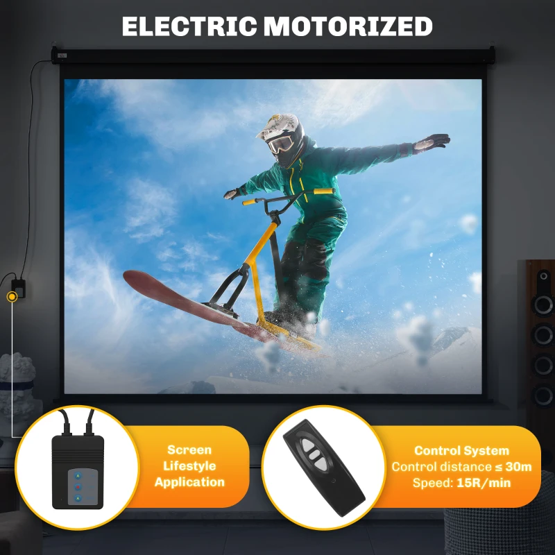 HOMCOM Ecran de Proiecție 120 Inch Format 4:3 Reglabil cu Telecomandă, Ecran de Proiecție Compact, 244x183 cm, Negru