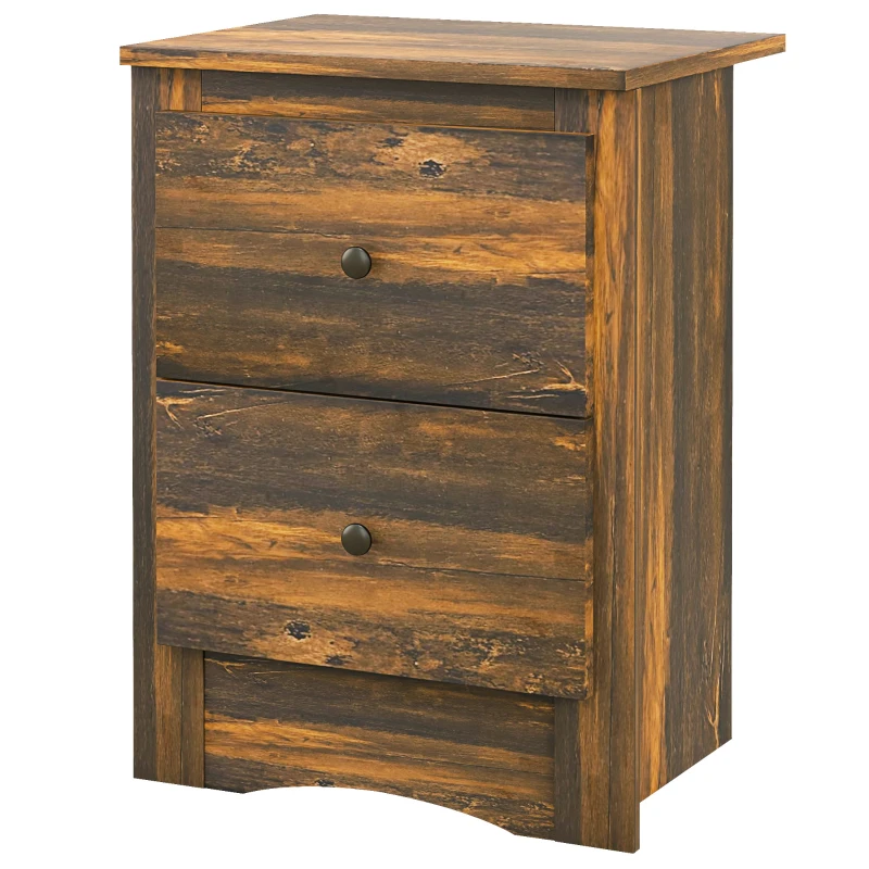 HOMCOM Noptieră cu 2 Sertare în Stil Rustic, Noptieră pentru dormitor din Lemn, 40x30x56 cm, Maro