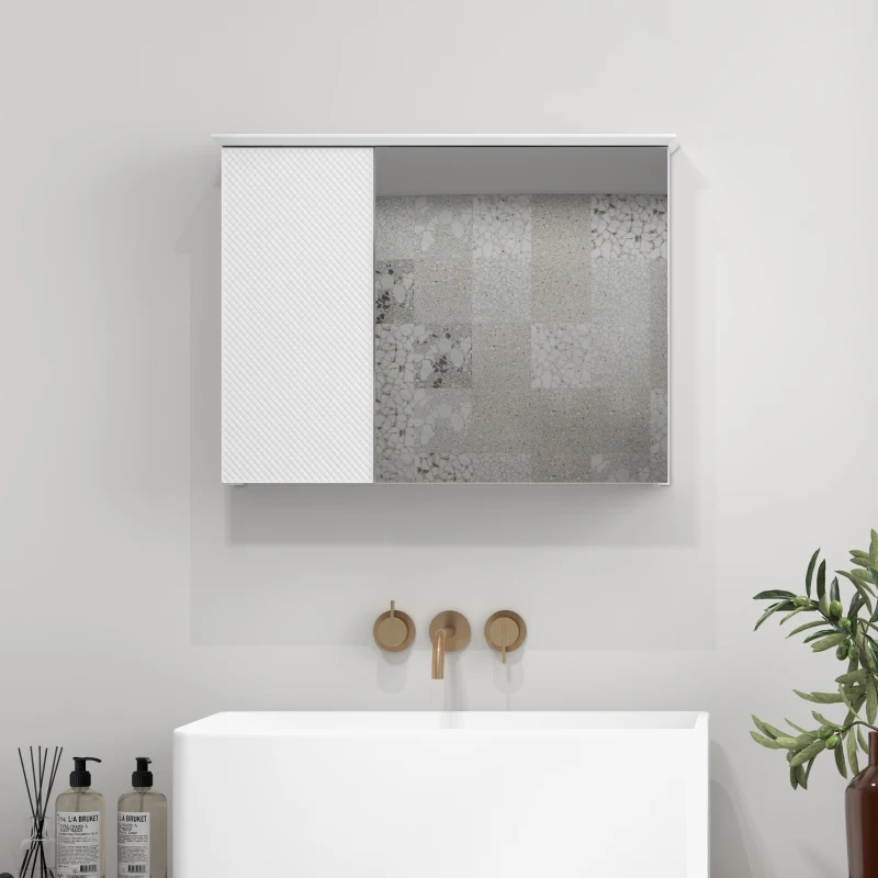 HOMCOM Armário Casa de Banho com Espelho Prateleira Ajustável Móvel Casa de Banho Estilo Moderno 65x15x49 cm Branco