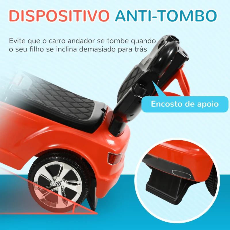 AIYAPLAY Carro Andador 3 em 1 com Licença Bentley Bentayga Carro Andador para Bebés com Guiador e Capô Desmontáveis Vermelho