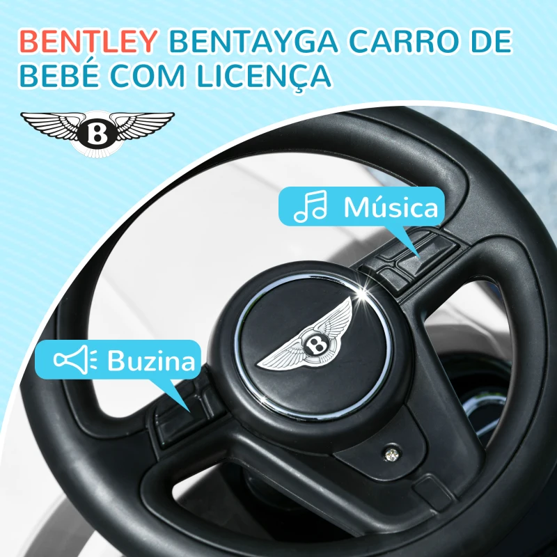 AIYAPLAY Carro Andador 3 em 1 com Licença Bentley Bentayga Carro Andador para Bebés com Guiador e Capô Desmontáveis Branco