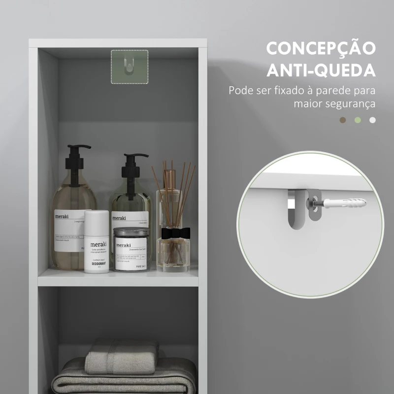 HOMCOM Coluna Casa de Banho Armário Alto Casa de Banho com Porta 2 Prateleiras Abertas  Estilo Moderno 30x30x160 cm Branco