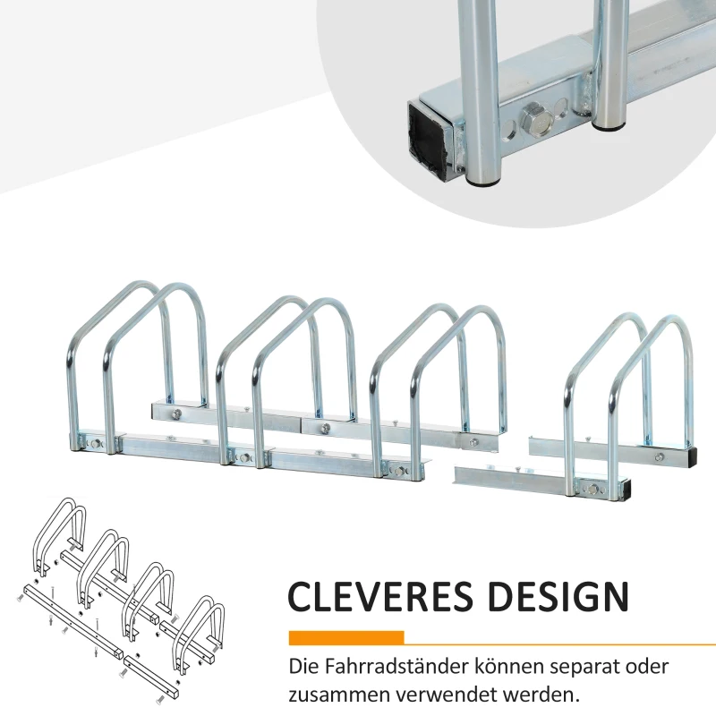 HOMCOM Fietsenstandaard voor 4 Fietsen, Vloer- & Wandmontage, 110x33x27cm, Zilver