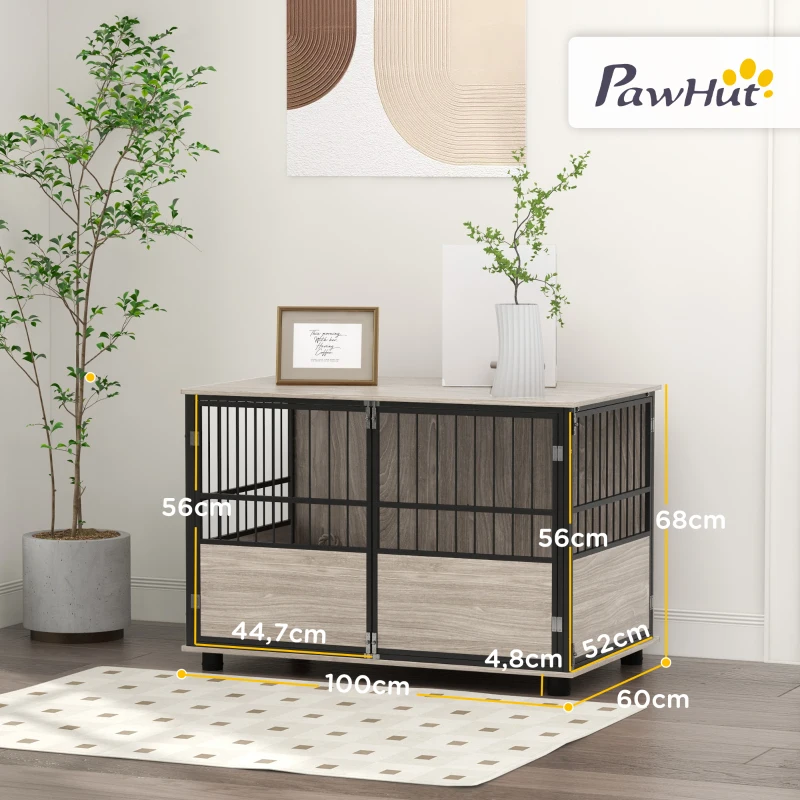 PawHut Hundebox, robust & stilvoll, 100x60x68cm, Walnussholz-Finish & Schwarz