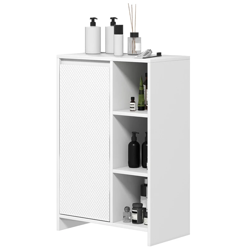 HOMCOM Móvel Auxiliar de Casa de Banho Armário Casa de Banho com Prateleiras Abertas Porta e Prateleira Ajustável 53x30x80 cm Branco
