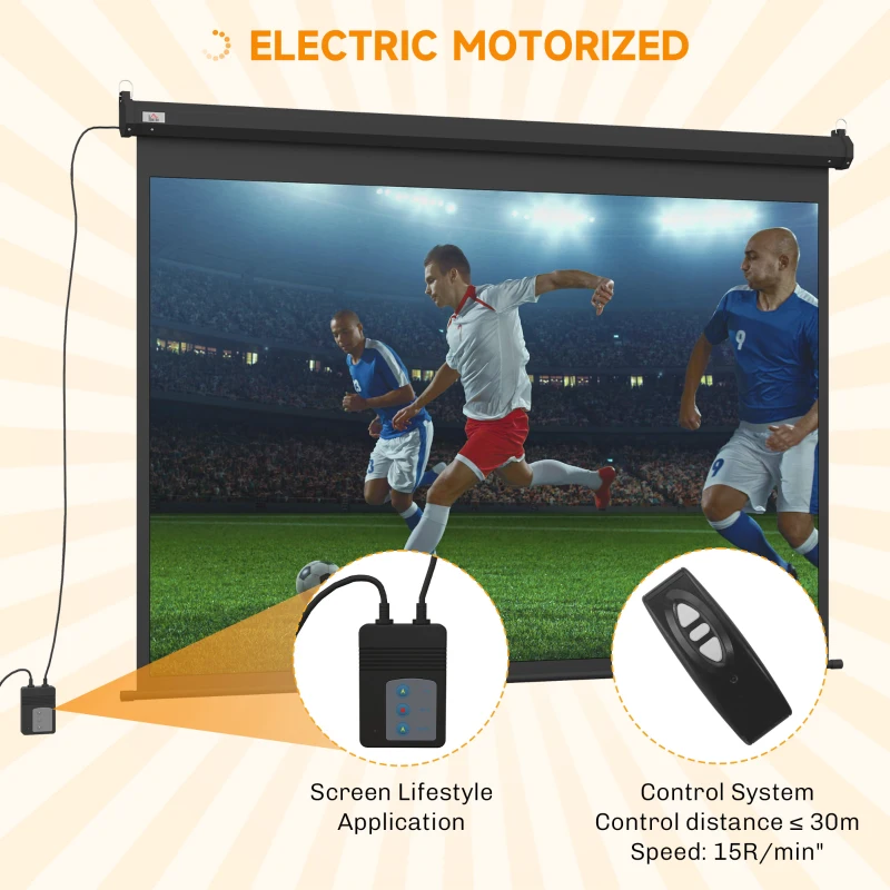 HOMCOM Ecran pentru Proiector de 84 inch, Reglabil cu Telecomandă, Ecran de Proiecție Compact, 171x130 cm, Negru