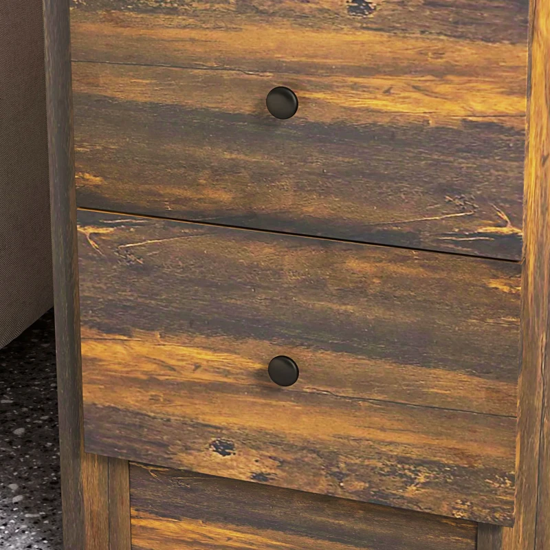 HOMCOM Noptieră cu 2 Sertare în Stil Rustic, Noptieră pentru Dormitor din Lemn, 40x30x74 cm, Maro