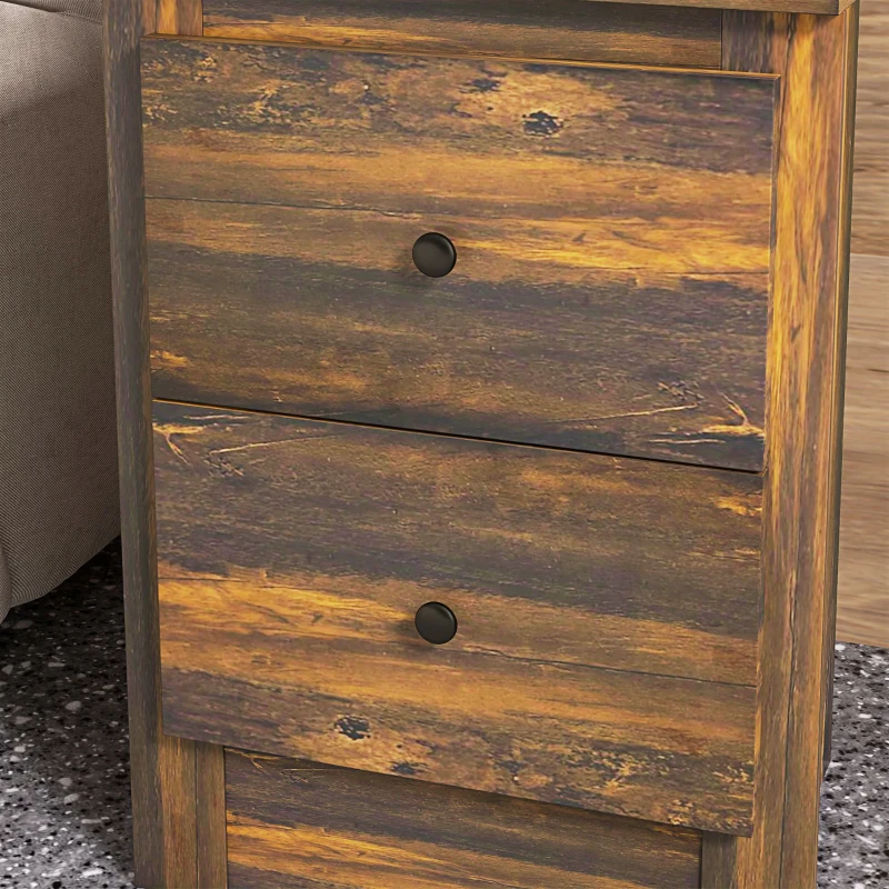 HOMCOM Noptieră cu 2 Sertare în Stil Rustic, Noptieră pentru dormitor din Lemn, 40x30x56 cm, Maro