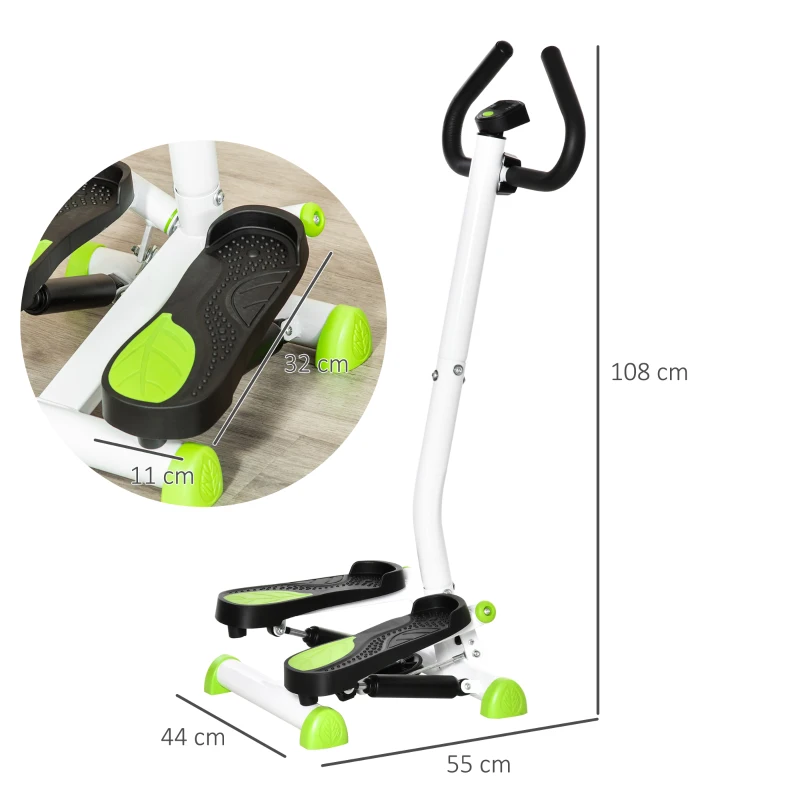 HOMCOM Stepper Fitness z monitorem LCD, antypoślizgowe pedały, Stal i ABS, 55x44x108 cm, Zielony+Czarny