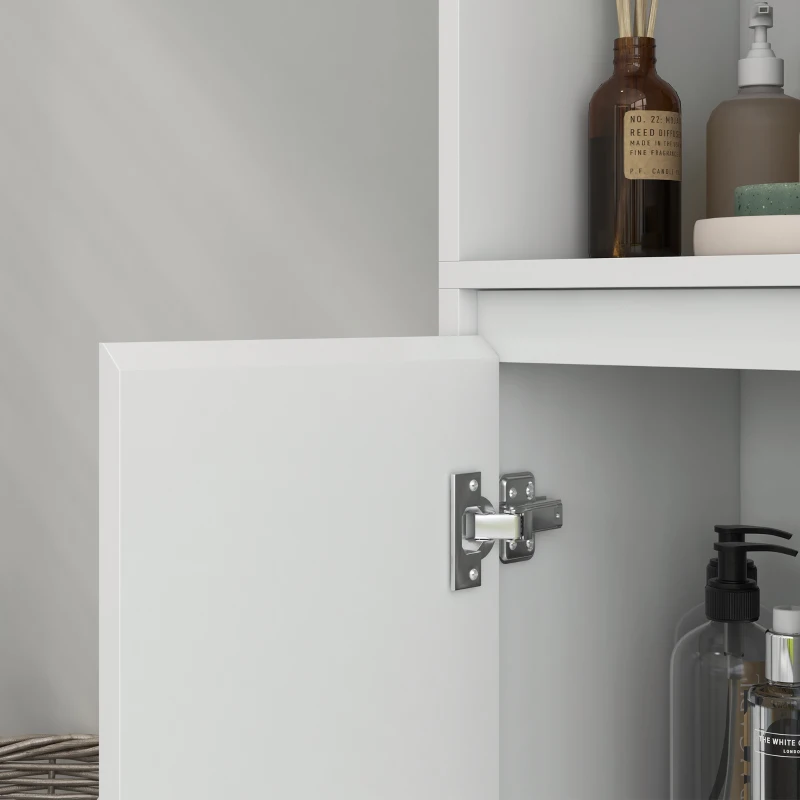 HOMCOM Móvel Auxiliar de Casa de Banho Armário Casa de Banho com Prateleiras Abertas Porta e Prateleira Ajustável 53x30x80 cm Branco