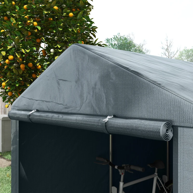 Outsunny Tuinschuur, Tentgarage, Grote Deur, Roestvrij Metalen Frame, 160x218x172 cm, Donkergrijs(m-7)