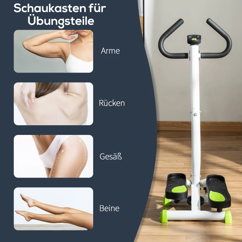 HOMCOM Stepper Fitness z monitorem LCD, antypoślizgowe pedały, Stal i ABS, 55x44x108 cm, Zielony+Czarny