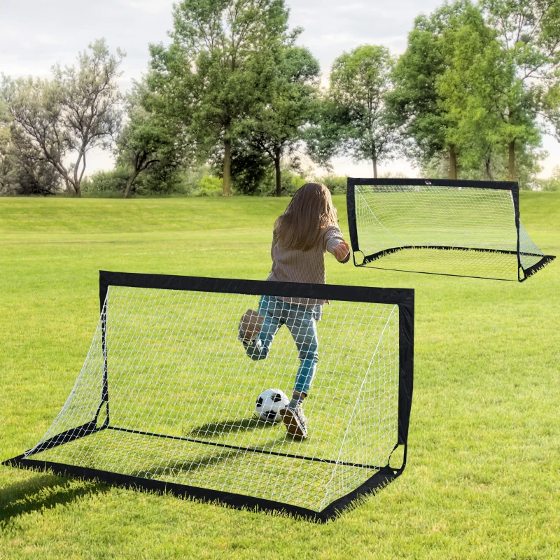 HOMCOM Set of 2 Football Goal Net 6 x 3 ft Foldable Outdoor Sport Training Teens Adults Soccer with Carrying Bag Black