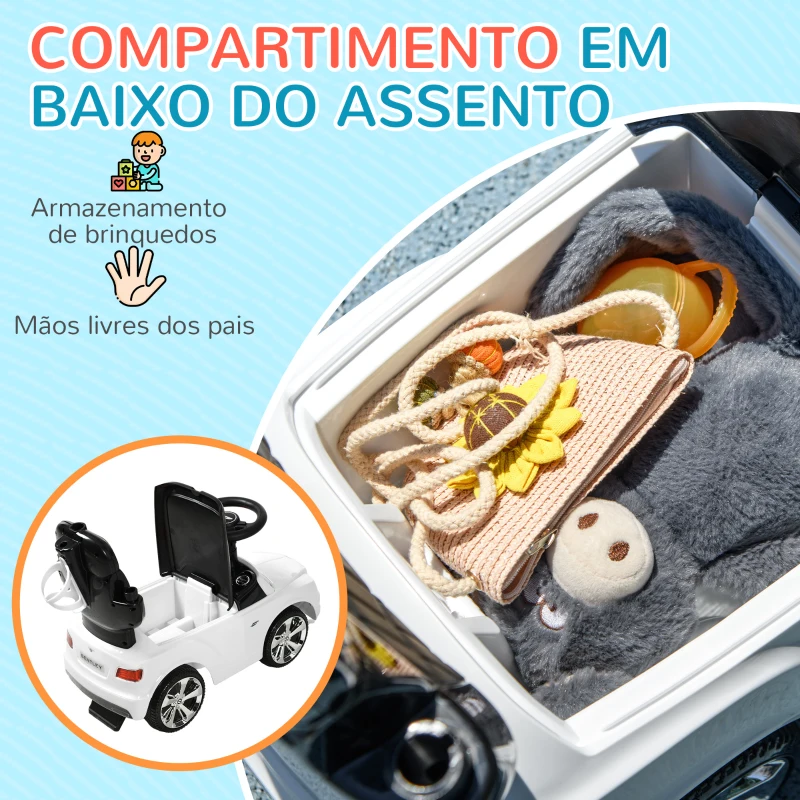 AIYAPLAY Carro Andador 3 em 1 com Licença Bentley Bentayga Carro Andador para Bebés com Guiador e Capô Desmontáveis Branco