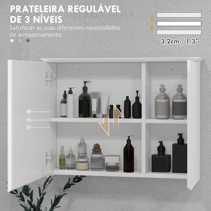 HOMCOM Armário Casa de Banho com Espelho Prateleira Ajustável Móvel Casa de Banho Estilo Moderno 65x15x49 cm Branco