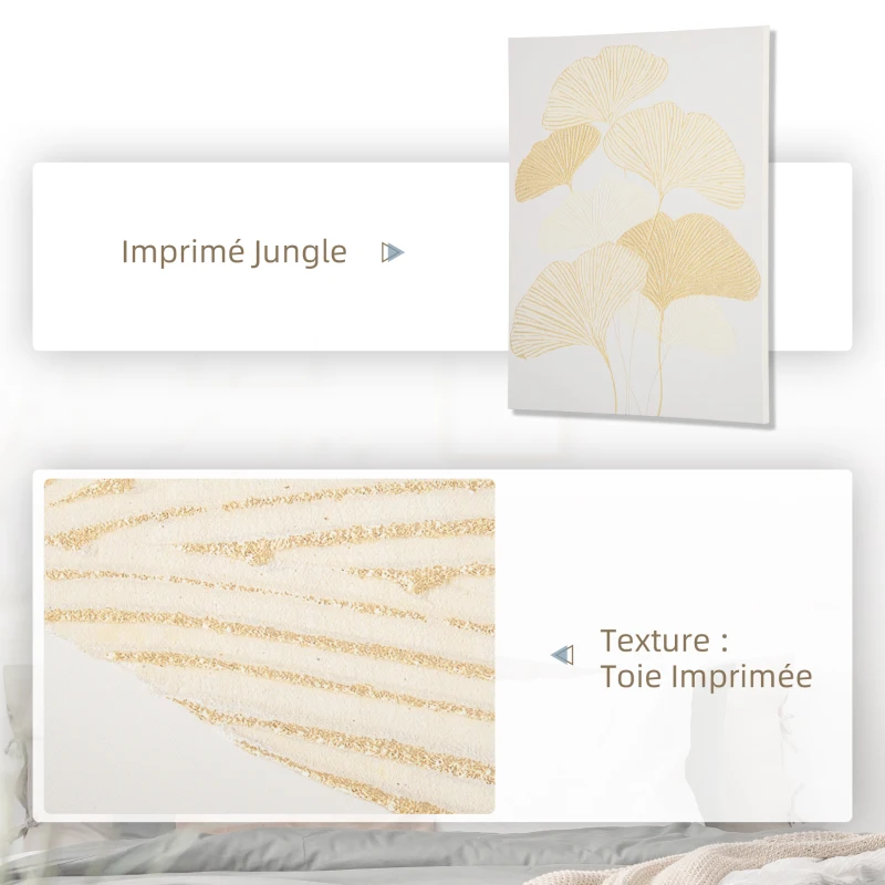 HOMCOM Tableau sur toile feuilles ginkgo doré - décoration murale - dim. 100L x 80l cm