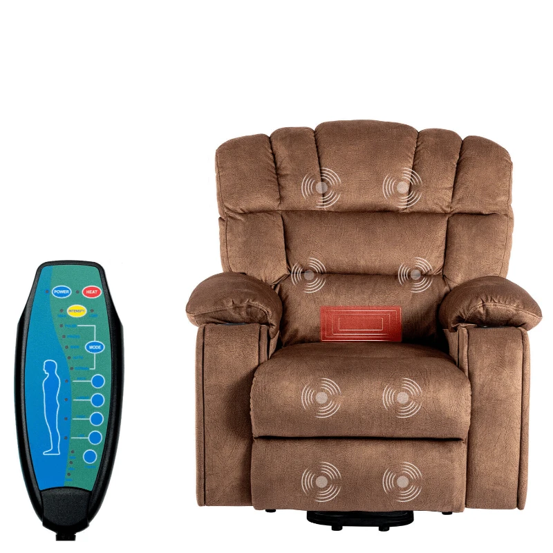 Fauteuil de massage électrique de luxe pour seniors, inclinable, chauffant, avec porte-gobelet, poches, télécommande et pédale,  idéal pour salon et chambre, Marron