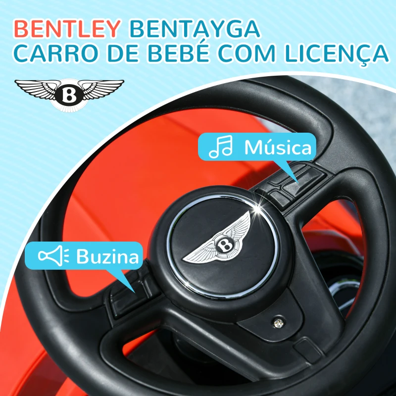 AIYAPLAY Carro Andador 3 em 1 com Licença Bentley Bentayga Carro Andador para Bebés com Guiador e Capô Desmontáveis Vermelho