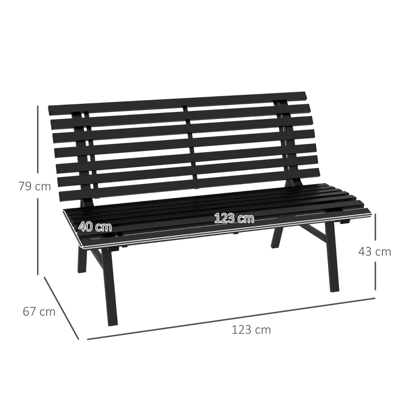 Outsunny Bancă pentru Grădină, Bancă de Exterior pentru Terasă cu Șezut și Spătar cu Lamele, 123x67x79 cm, Negru